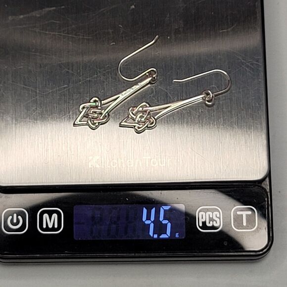 Vintage STERLING Irish Medieval Twisted Interlace CELTIC KNOT Dangle Earrings - Picture 2 of 6